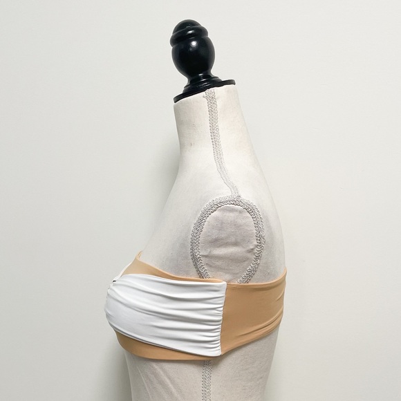 Koru Swimwear Tan Nude White Bandeau Bikini Top NWT Medium No Padding Swirl Bow - Picture 4 of 12